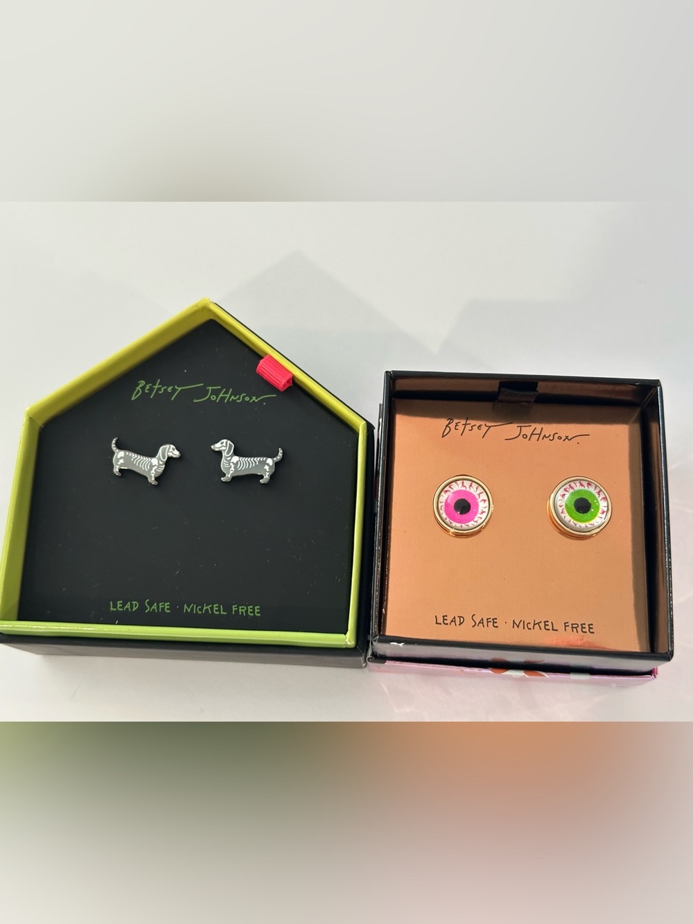 Betsey Johnson Set of Two Halloween Earrings, Eyeballs and Dachshund Skeleton